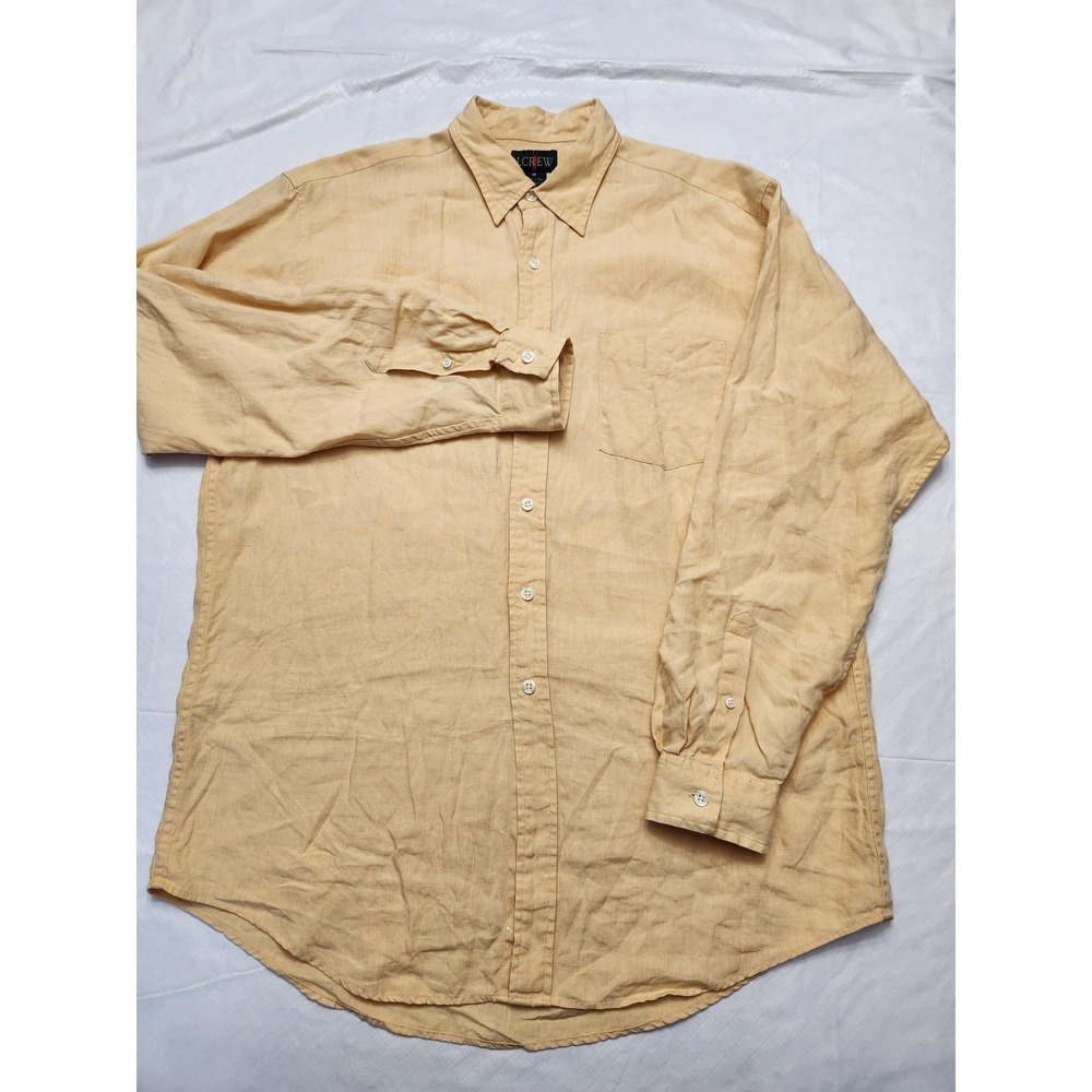 J Crew Shirt Mens Medium Yellow Linen Button Up Long Sleeve Hong‎ Kong Casual